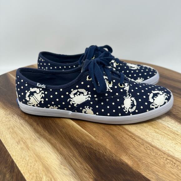 Keds Navy Blue and White Crab Polka Dotted Round Toe Sneakers Shoes Women’s 7 - Picture 1 of 7